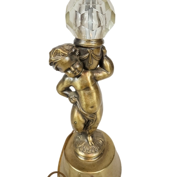 Vintage 60s Brass Cherub Lamp Hollywood Regency Mid Century Modern Table Lamp - Picture 3 of 10